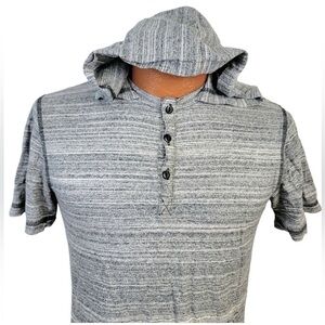 Buffalo David Bitton Freedom Hooded Shirt Men XL Gray Short Sleeve Henley Top